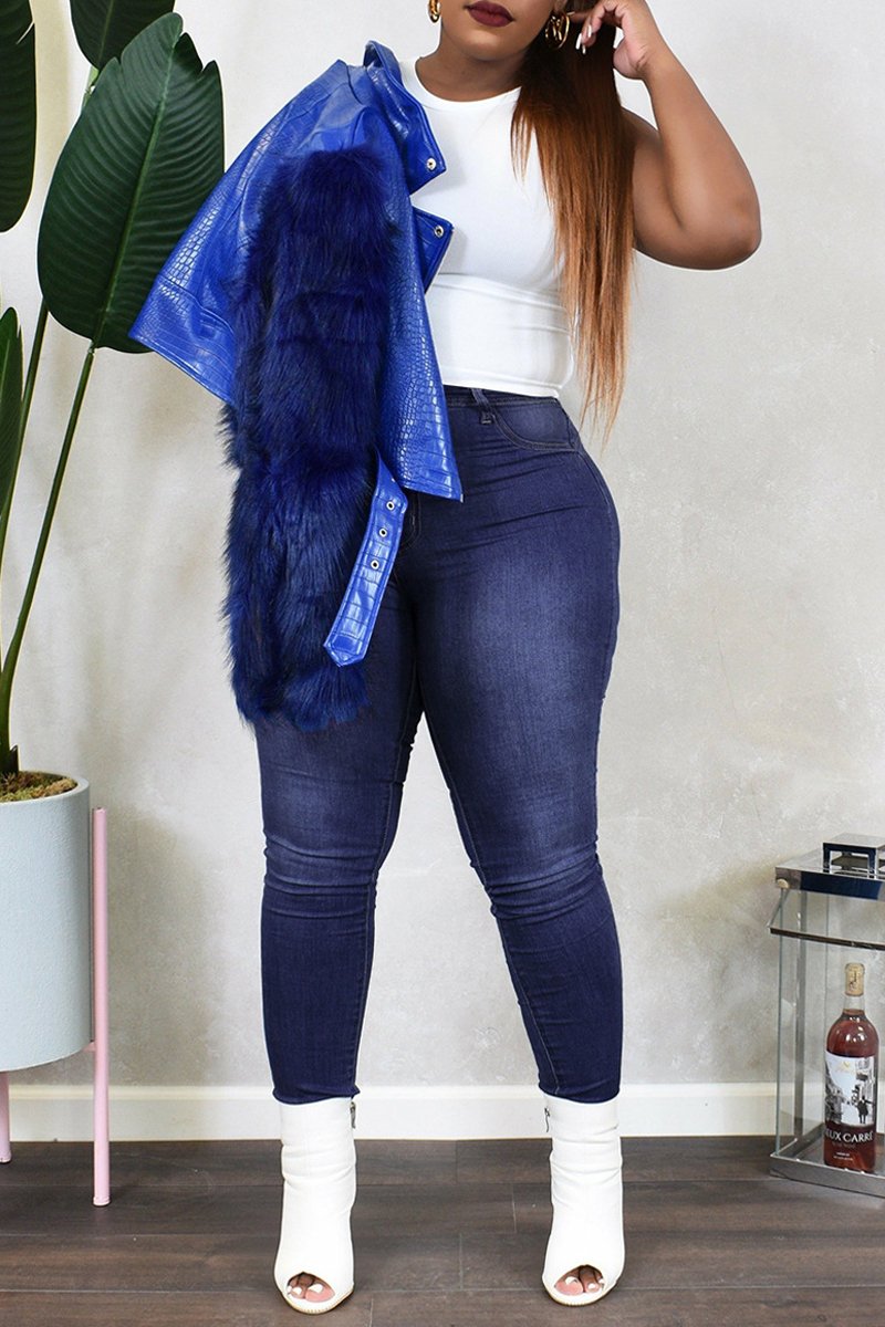 Plus Size Denim Colorful Bandage High Waist Jeans