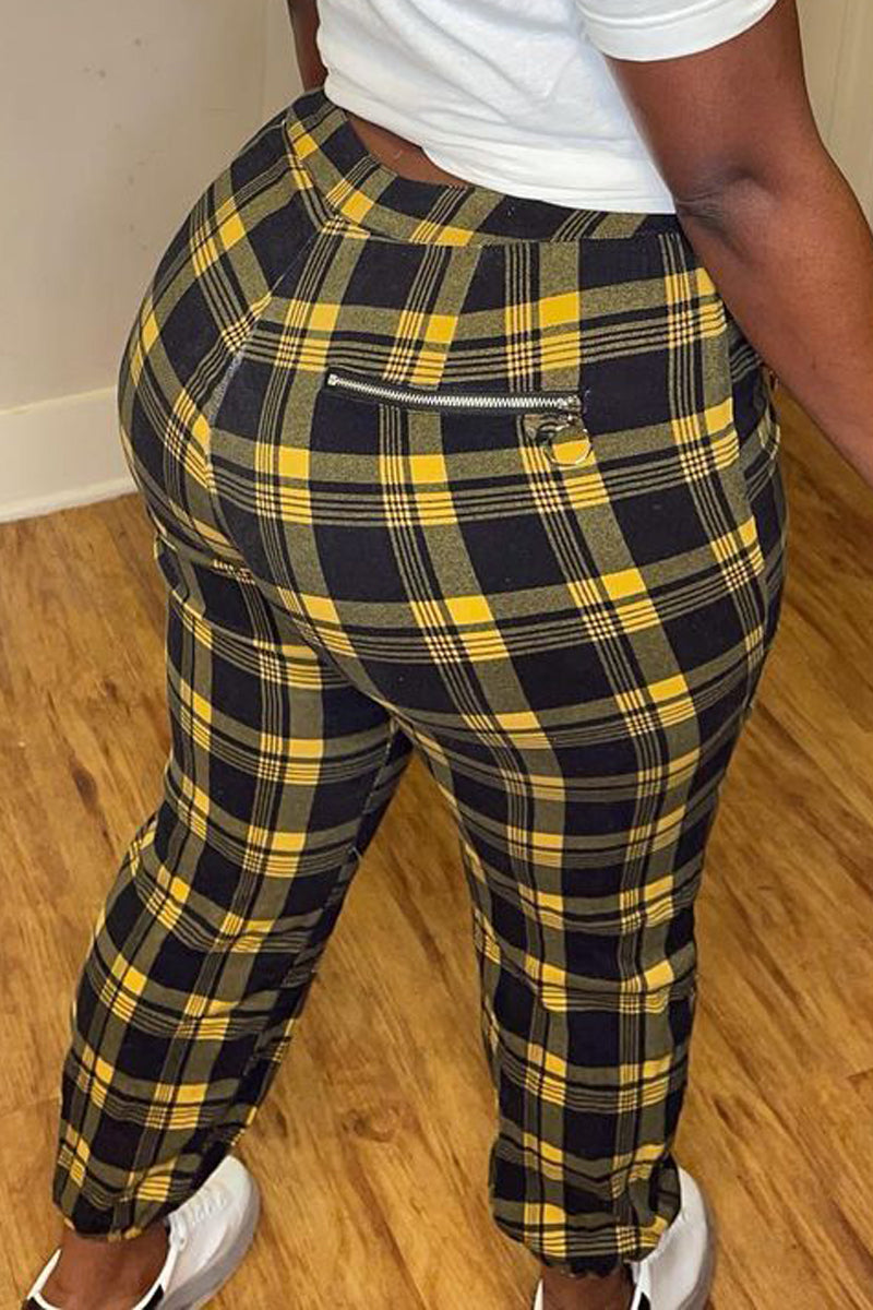 Plaid Print Zipper Pocket Long Pants