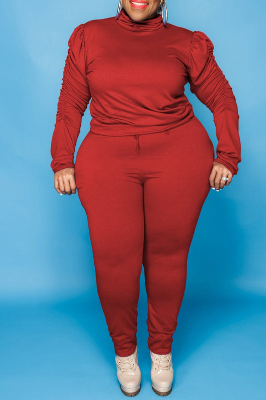 Plus Size Cowl Neck Wrinkled Two Piece Sets