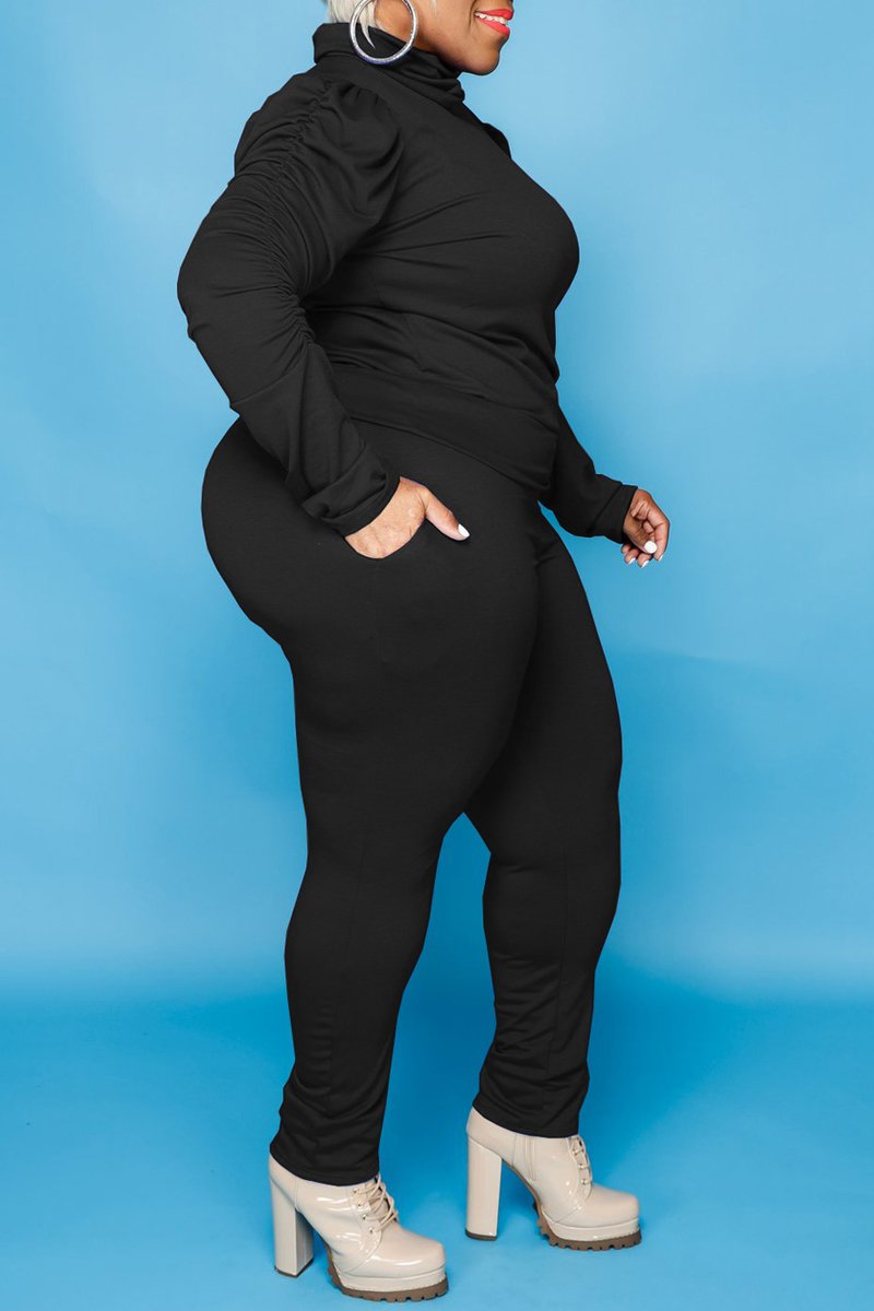 Plus Size Cowl Neck Wrinkled Two Piece Sets
