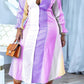 Plus Size Colorful Striped Patchwork Pleated Shirt Dress