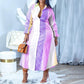 Plus Size Colorful Striped Patchwork Pleated Shirt Dress