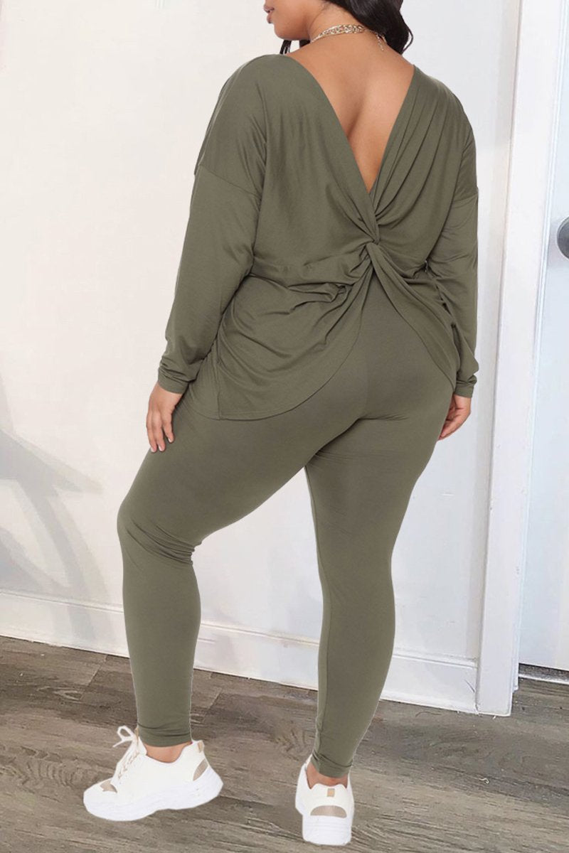 Plus Size Deep V-Neck Twisted Two Piece Sets
