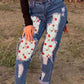 Plus Size Floral Print Patchwork Denim Pants