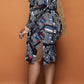 Plus Size Batwing Sleeve Digital Print Slit Dress