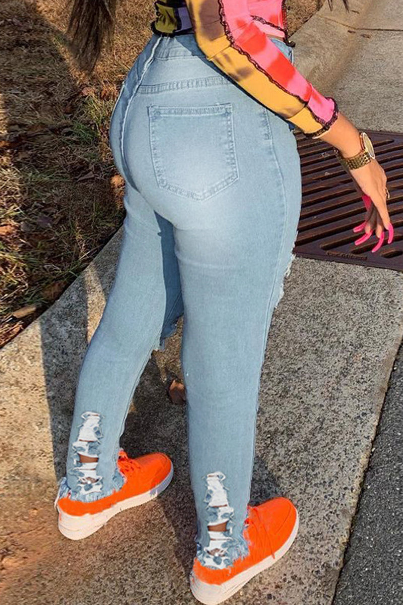 Plus Size Denim Hole Distressed Skinny Jeans