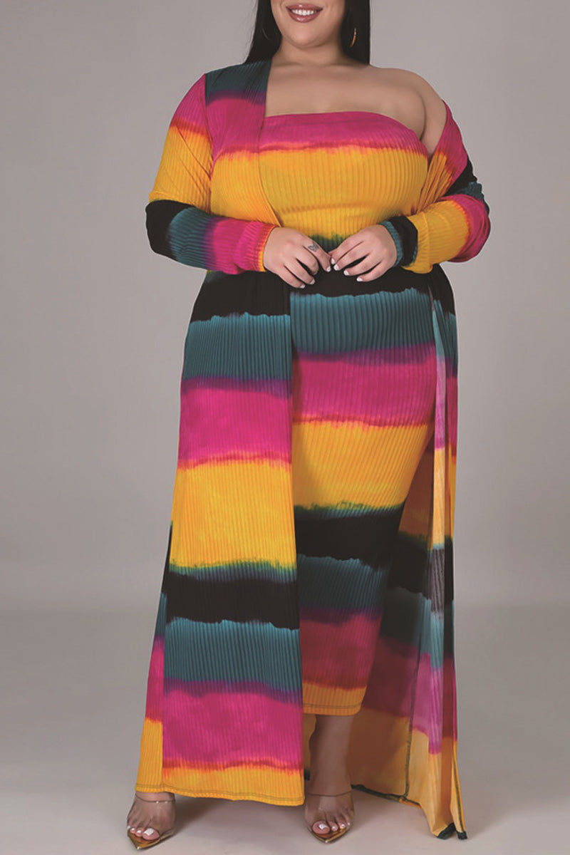 Plus Size Color Patchwork Two Piece Sets