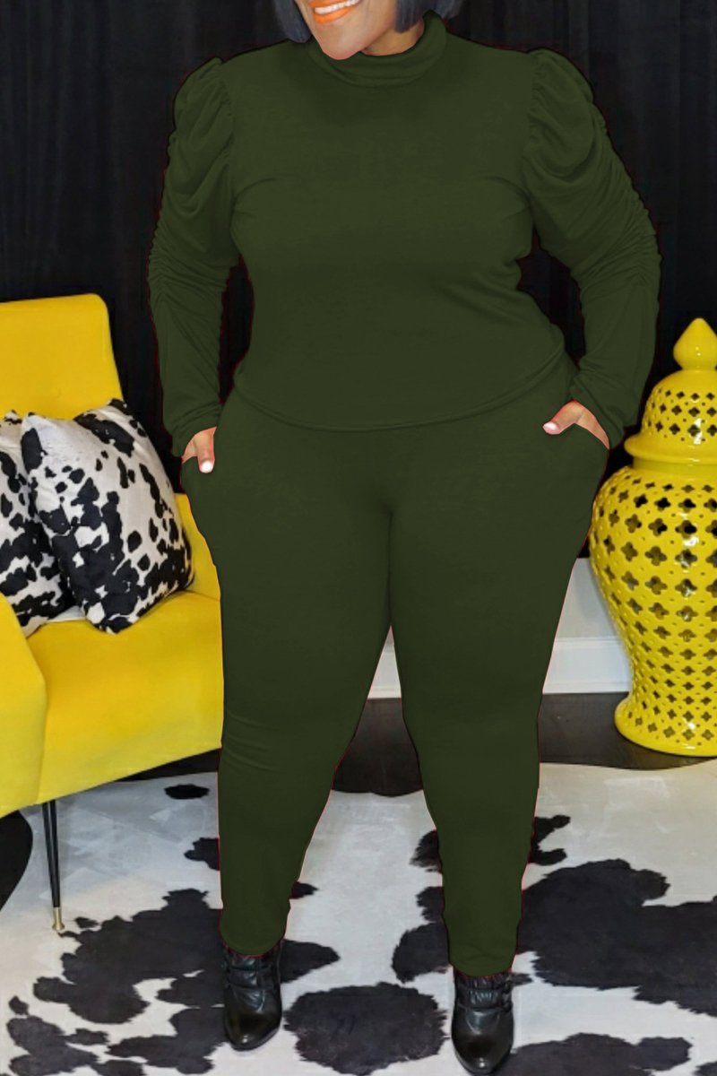 Plus Size Cowl Neck Wrinkled Two Piece Sets