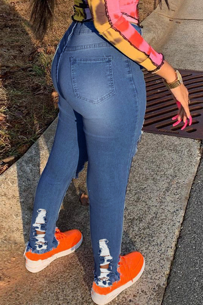 Plus Size Denim Hole Distressed Skinny Jeans