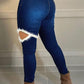 Plus Size Denim Hole Tassels High Waist Jeans
