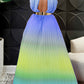 Pleated Gradient Color Hang Neck Maxi Dress