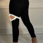 Plus Size Denim Hole Tassels High Waist Jeans