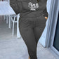 Plus Size Boat Neck Letter Print Two Piece Sets
