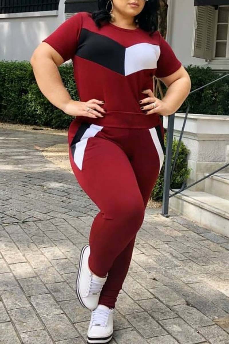 Plus Size Color Patchwork Two Piece Sets