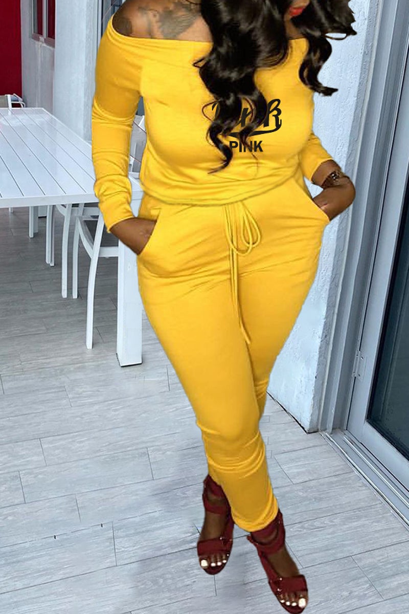 Plus Size Boat Neck Letter Print Two Piece Sets