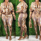 Plus Size Digital Print Long Sleeve Two Piece Sets